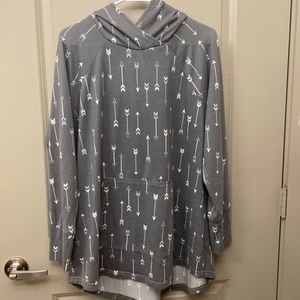 Grey and white pull over with hood